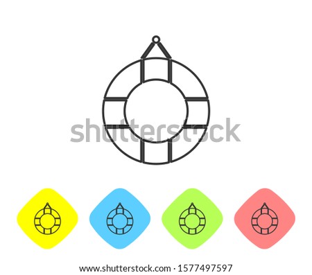 Grey line Lifebuoy icon isolated on white background. Lifebelt symbol. Set icons in color rhombus buttons. Vector Illustration