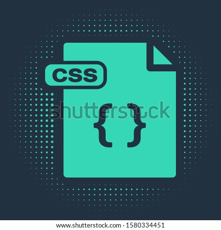 Green CSS file document. Download css button icon isolated on blue background. CSS file symbol. Abstract circle random dots. Vector Illustration