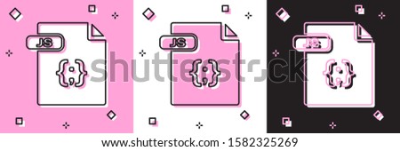 Set JS file document. Download js button icon isolated on pink and white, black background. JS file symbol.  Vector Illustration