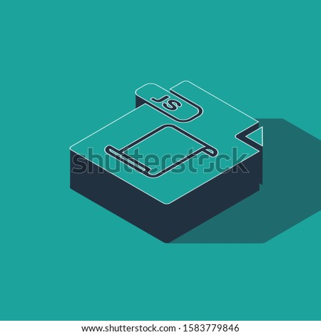 Isometric JS file document. Download js button icon isolated on green background. JS file symbol.  Vector Illustration