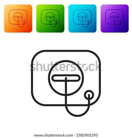 Black line Oil filler cap opening at the gas station icon isolated on white background. Set icons in color square buttons. Vector Illustration