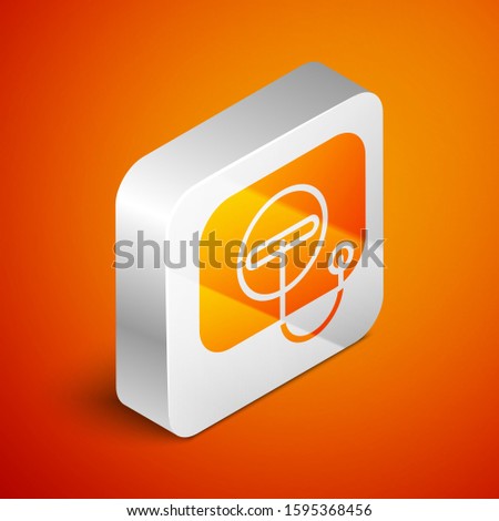Isometric Oil filler cap opening at the gas station icon isolated on orange background. Silver square button. Vector Illustration
