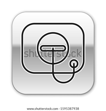 Black line Oil filler cap opening at the gas station icon isolated on white background. Silver square button. Vector Illustration