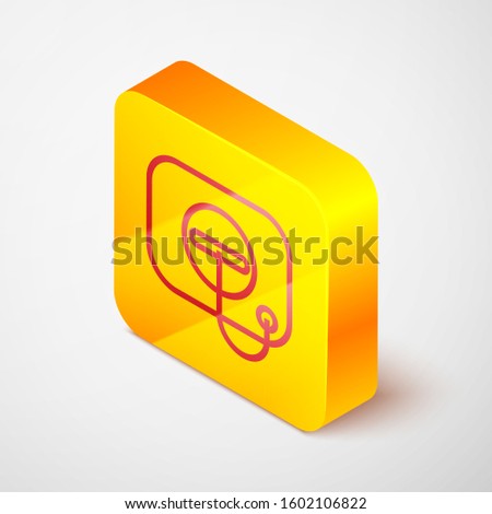Isometric line Oil filler cap opening at the gas station icon isolated on grey background. Yellow square button. Vector Illustration