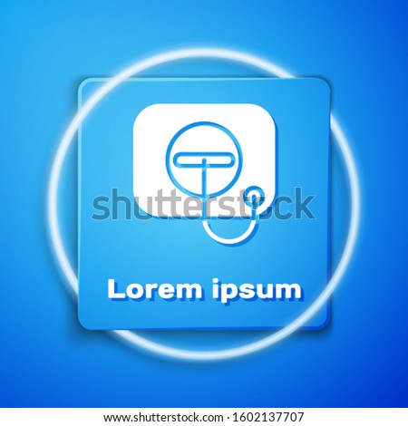 White Oil filler cap opening at the gas station icon isolated on blue background. Blue square button. Vector Illustration