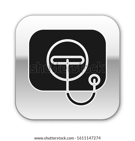 Black Oil filler cap opening at the gas station icon isolated on white background. Silver square button. Vector Illustration