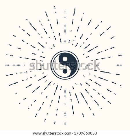 Grey Yin Yang symbol of harmony and balance icon isolated on beige background. Abstract circle random dots. Vector Illustration