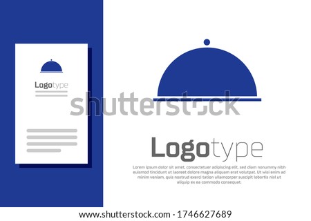 Blue Covered with a tray of food icon isolated on white background. Tray and lid. Restaurant cloche with lid. Kitchenware symbol. Logo design template element. Vector Illustration Сток-фото © 