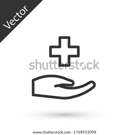 Grey line Cross hospital medical icon isolated on white background. First aid. Diagnostics symbol. Medicine and pharmacy sign. Vector