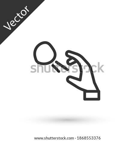 Grey line Hooligan shooting small stones icon isolated on white background. Demonstrator. Vector.