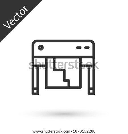 Grey line Plotter icon isolated on white background. Large format multifunction printer. Polygraphy, printshop service. Vector.