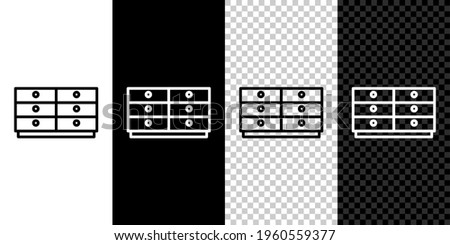 Set line Chest of drawers icon isolated on black and white background. Vector