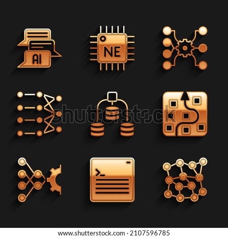 Set Server, Data, Web developer programming code, Neural network,  and Chat bot icon. Vector