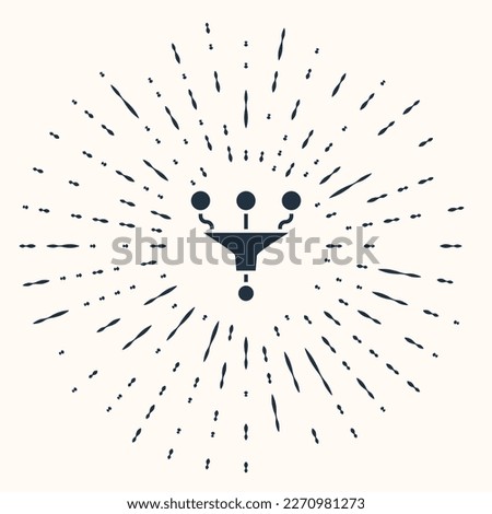 Grey Funnel or filter icon isolated on beige background. Abstract circle random dots. Vector