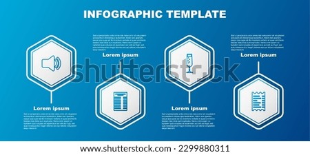 Set line Speaker volume, Paper or financial check, Glass of champagne and . Business infographic template. Vector