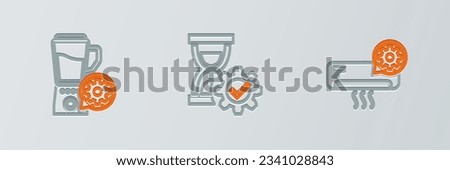Set line Air conditioner setting, Blender with bowl and Hourglass icon. Vector