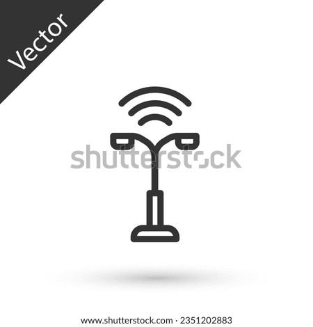 Grey line Smart street light system icon isolated on white background. Internet of things concept with wireless connection.  Vector