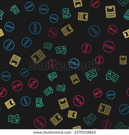 Set line Speech bubble and Exclamation, bubbles with Answer, Graphic tablet and Pencil on seamless pattern. Vector