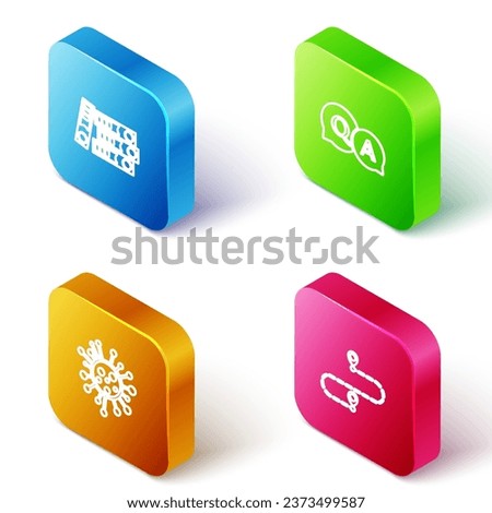 Set Isometric line Office folders, Question and Answer, Bacteria and Route location icon. Vector