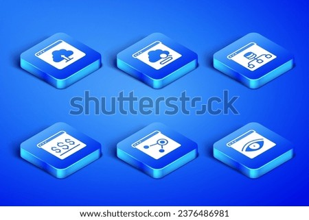 Set Browser incognito window, Cloud upload, Online shopping on screen, technology data transfer and Server, Data icon. Vector