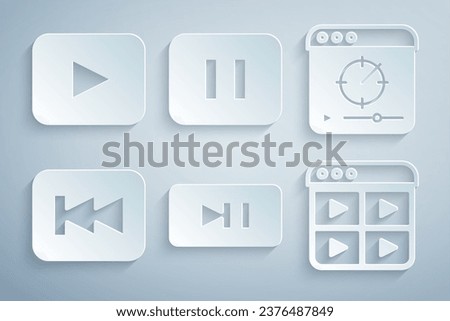 Set Pause button, Online play video, Rewind, Music playlist,  and Play icon. Vector