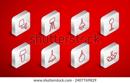 Set line Chandelier, Floor lamp, Lamp hanging, Wall sconce,  and Table icon. Vector