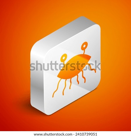 Isometric Pastafarianism icon isolated on orange background. Silver square button. Vector Illustration