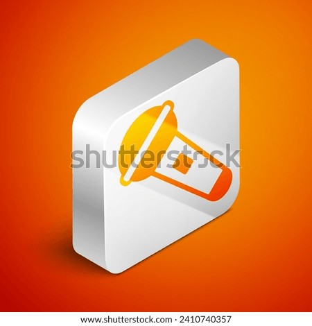 Isometric Microphone icon isolated on orange background. On air radio mic microphone. Speaker sign. Silver square button. Vector