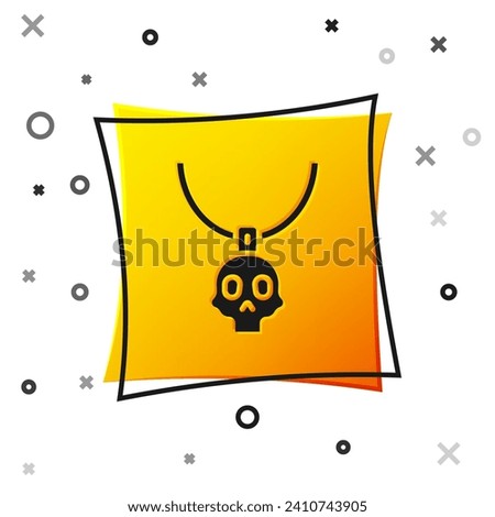 Black Necklace amulet icon isolated on white background. Yellow square button. Vector