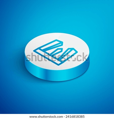 Isometric line Gate of Europe icon isolated on blue background. The Puerta de Europa towers. Madrid city, Spain. White circle button. Vector