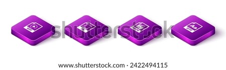 Set Isometric GIF file document, JS, MOV and OTF icon. Vector