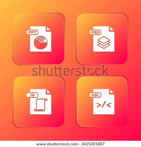 Set PPT file document, PSD, JS and XSL icon. Vector
