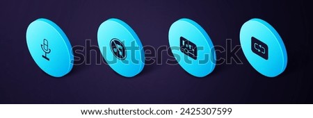Set Isometric Repeat button, Music equalizer, Speaker mute and Microphone icon. Vector