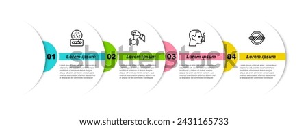 Set line No smoking time, Hypnosis, Man a cigarette and . Business infographic template. Vector