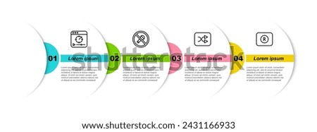 Set line Online play video, Mute microphone, Arrow shuffle and Record button. Business infographic template. Vector