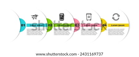 Set line Problem of pollution planet, Stop plastic, Trash can and Refresh. Business infographic template. Vector