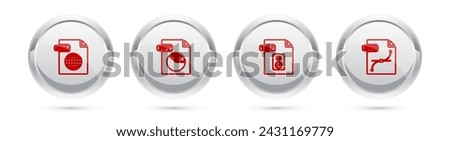 Set line HTML file document, PPT, WAV. Silver circle button. Vector