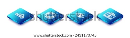 Set Isometric line Financial growth, Business lifebuoy, Eye with dollar and Briefcase and money icon. Vector