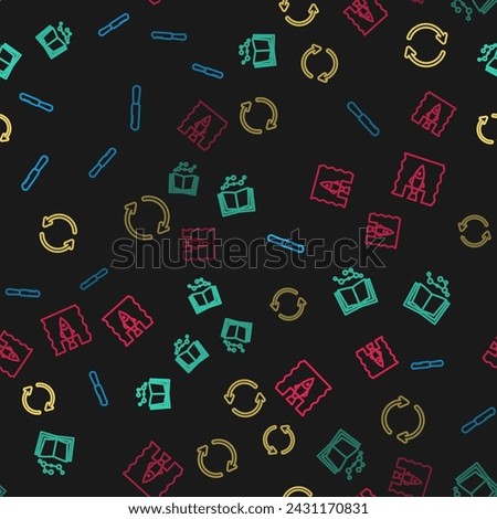 Set line Disposable plastic knife, Open book, Refresh and Stop ocean pollution on seamless pattern. Vector