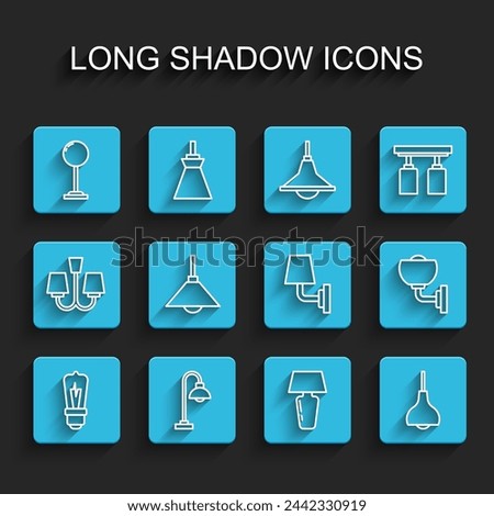 Set line Light bulb, Floor lamp, Table, Lamp hanging, Wall sconce and  icon. Vector