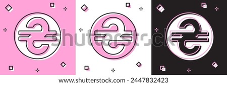 Set Ukrainian hryvnia icon isolated on pink and white, black background.  Vector