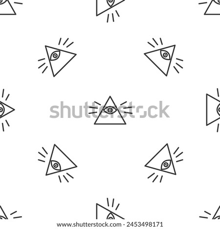 Grey line Masons symbol All-seeing eye of God icon isolated seamless pattern on white background. The eye of Providence in the triangle.  Vector Illustration