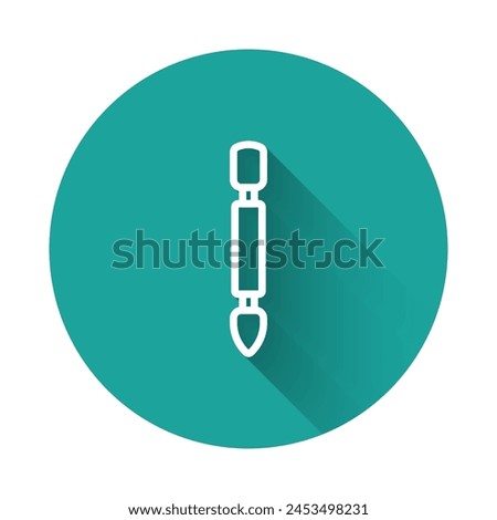 White line Cuticle pusher icon isolated with long shadow background. Tool for manicure. Green circle button. Vector