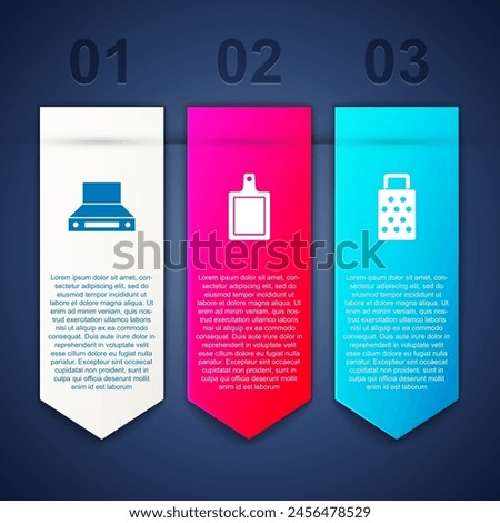Set Kitchen extractor fan, Cutting board and Grater. Business infographic template. Vector