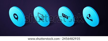 Set Isometric Upload inbox, Like and heart, Computer monitor screen and Heart speech bubble icon. Vector