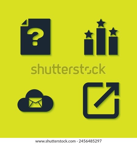 Set Unknown document, Open in new window, Cloud mail server and Ranking star icon. Vector