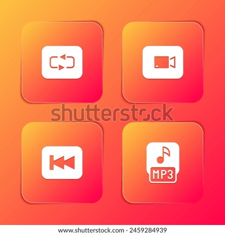 Set Repeat button, Play video, Rewind and MP3 file icon. Vector