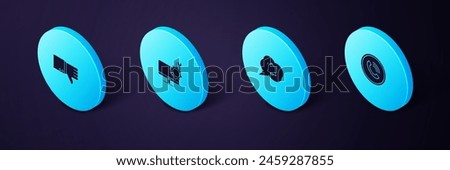 Set Isometric Phone call, Speech bubble chat notification, Computer monitor service and Dislike icon. Vector