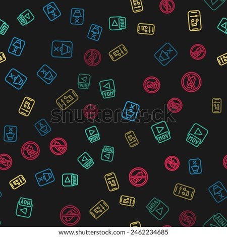 Set line Speaker mute, MOV file, Music player and Prohibition no video recording on seamless pattern. Vector
