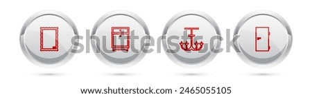 Set line Picture, Furniture nightstand, Chandelier and Closed door. Silver circle button. Vector